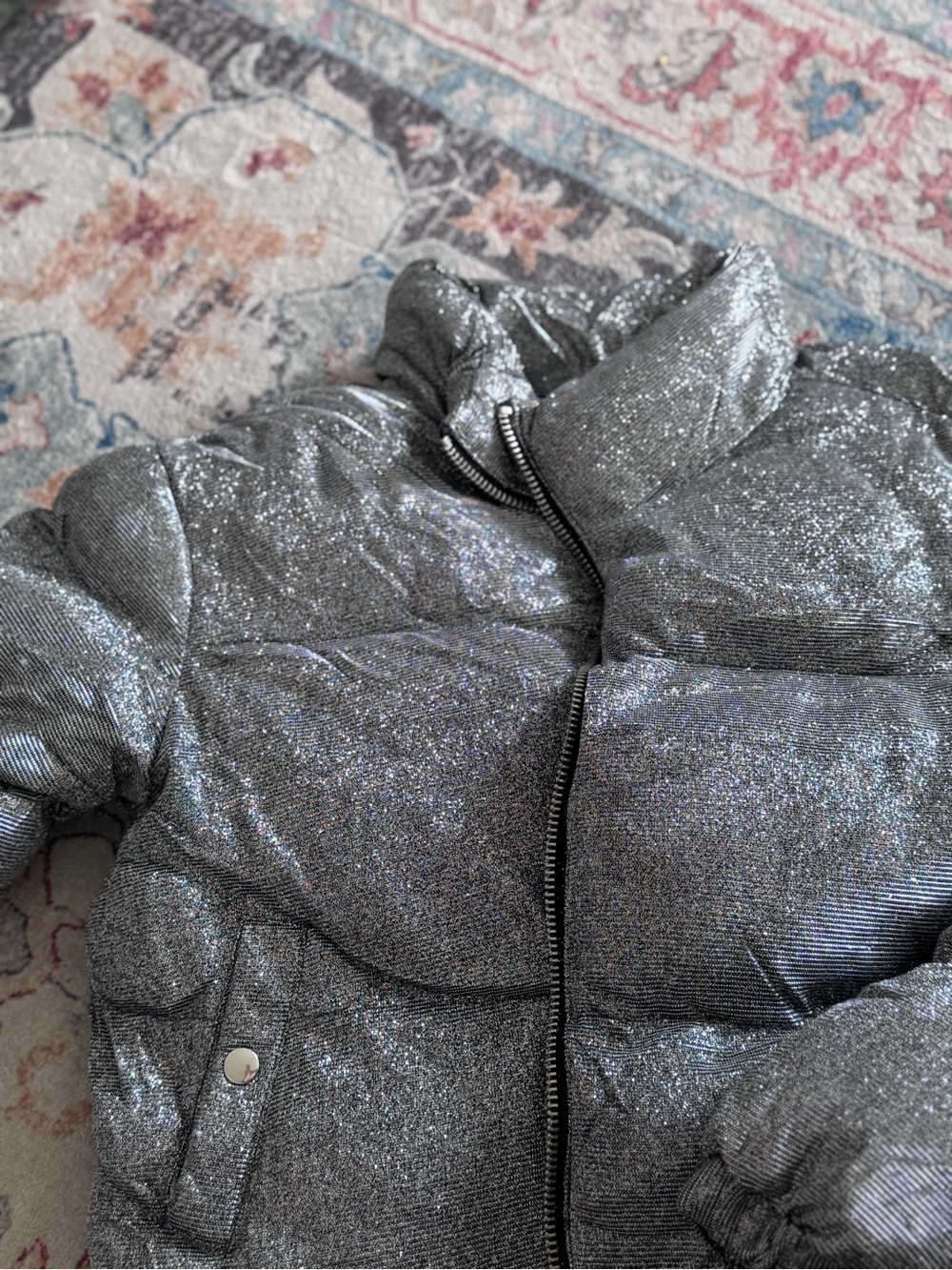 POSTER GIRL Glitter Puffer Jacket - Silver